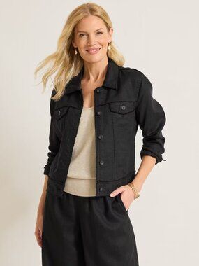 NWT Tommy Bahama Two Palm Raw Edge Linen Jacket Button Lightweight Black XS